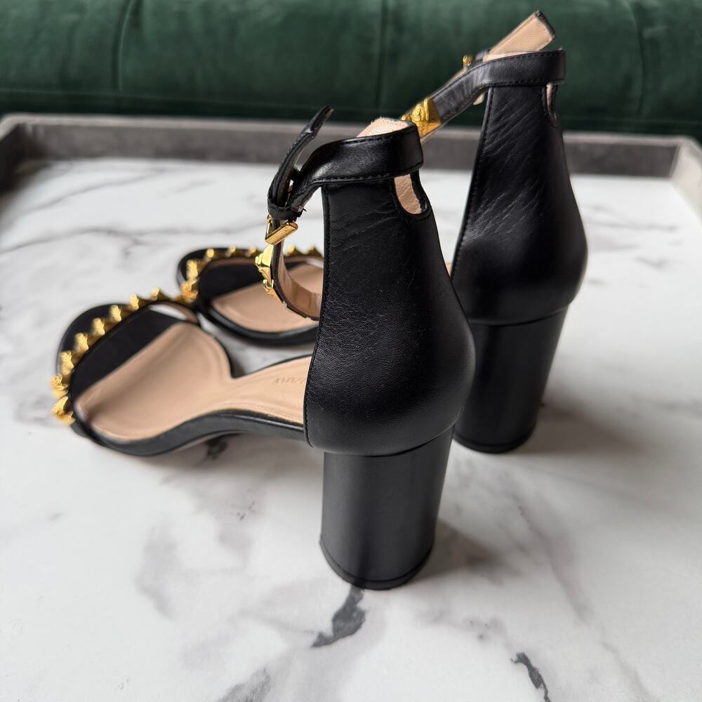 Stuart Weitzman Rosemarie Black Leather Studded Sandal Heels Size 9.5 - Picture 6 of 10